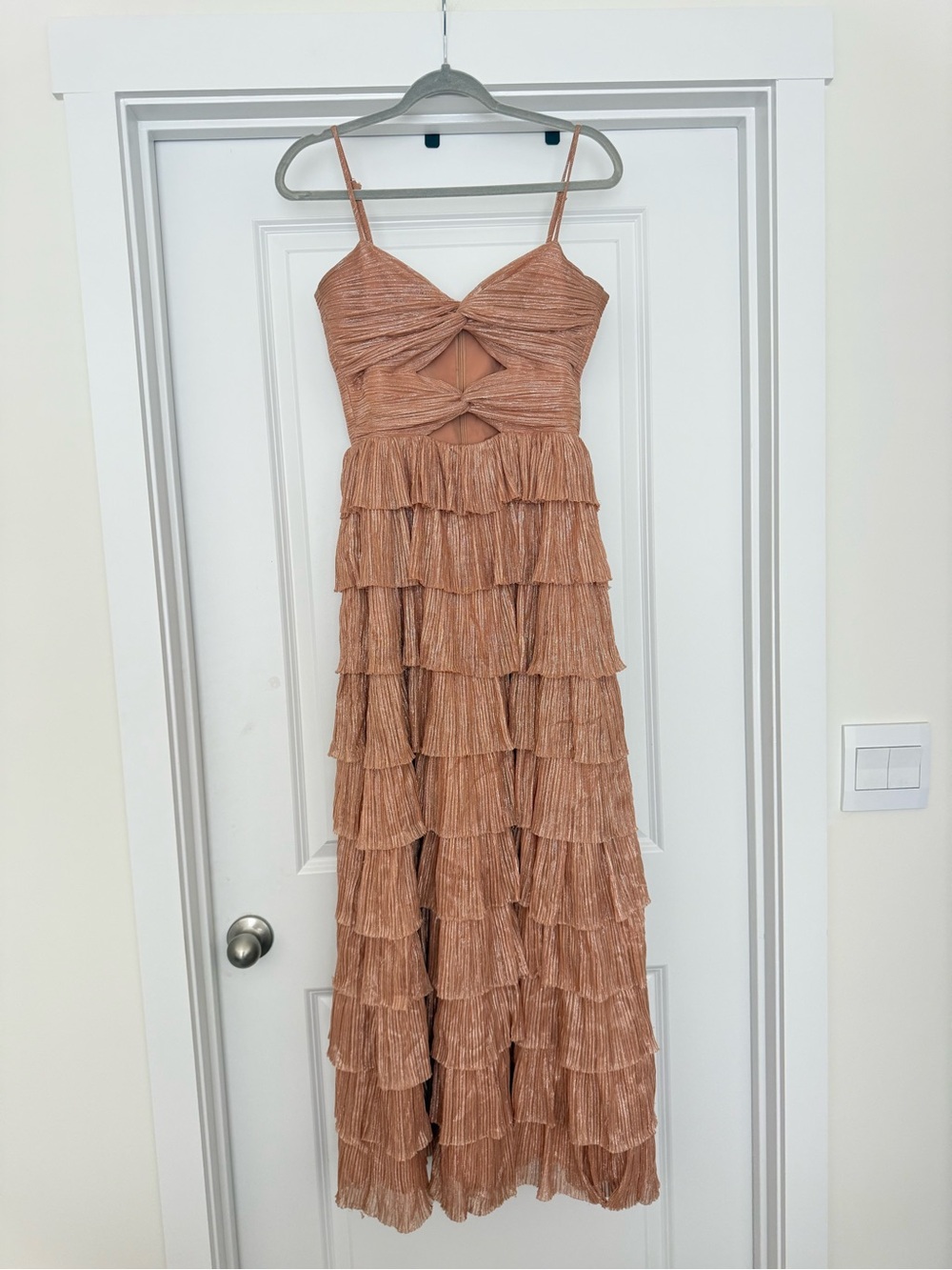Gianni Bini Tiered Ruffle Rose Gold Maxi Dress